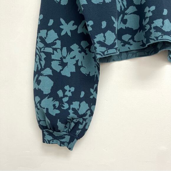 MILLY Floral Print Cropped Balloon Sleeve Crew Knit Designer Sweater - Small* - Picture 8 of 10